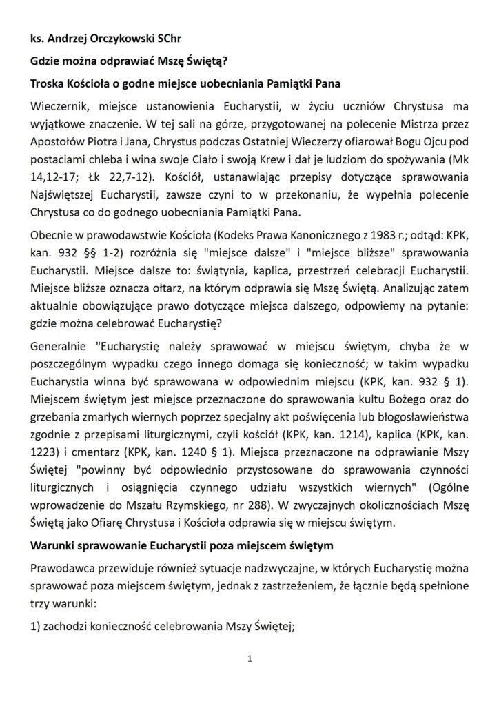 art. o miejscu sprawowania Mszy św. conv 1