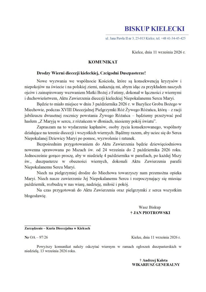 Komunikat - Zawierzenie Diecezji i Pielgrzymka Róż Żywego Różańca conv 1
